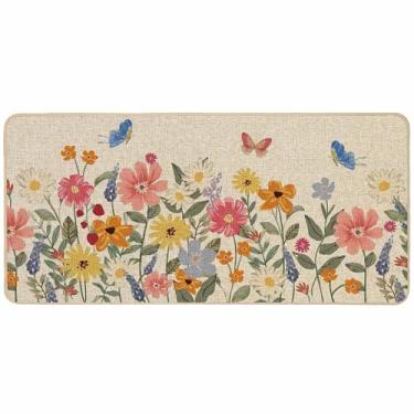 Imagem de Baccessor Capacho floral primavera verão exterior exterior, margaridas flores, borboletas, capacho de porta baixo perfil antiderrapante fundo de borracha entrada frontal decoração de férias sazonal