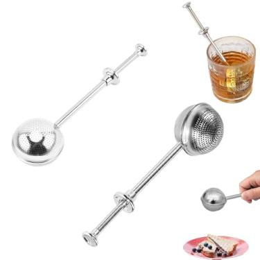 Imagem de Coador de chá retrátil de aço inoxidável 304 de malha de grau alimentício com cabo longo, difusor de chá solto esférico, coador de chá portátil - espanador de açúcar em pó (orifício grande, orifício