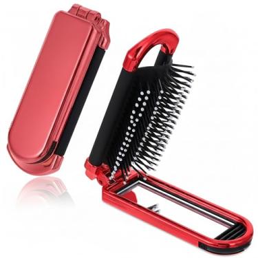 Imagem de Escova de cabelo dobrável com espelho para mulheres e meninas, mini pente de bolso com cerdas de nylon macias, ferramenta compacta de viagem para bolsa, acessório de cabelo portátil pequeno para