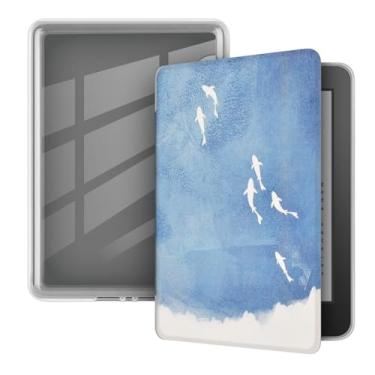 Imagem de Akacy Capa macia transparente com padrão pintado para o novo Kindle paperwhite de 6 polegadas (10ª geração - versão 2018) - capa leve de couro PU com hibernar/despertar automático para Kindle 10ª