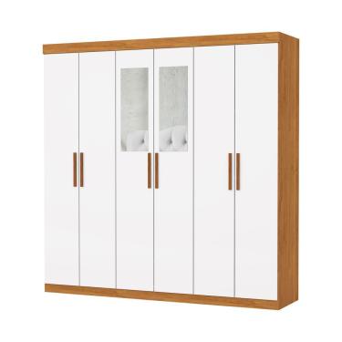 Imagem de Guarda Roupa Casal Recife 6 Portas 2 Gavetas Com Espelho Carioca Moveis Cinamomo/neve