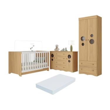 Imagem de Quarto de Bebê Completo com Berço Americano 3 em 1 Colchão Incluso Sonho Multimóveis MP4643