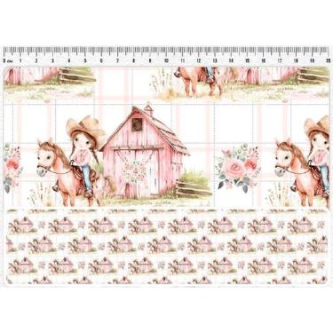 Imagem de Tecido Tricoline Digital Country Infantil Menina e Celeiro 50 x 150 cm