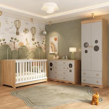 Imagem de Quarto de Bebê Completo com Berço Americano 3 em 1 Sonho Multimóveis Mp4627 Madeirado/off White