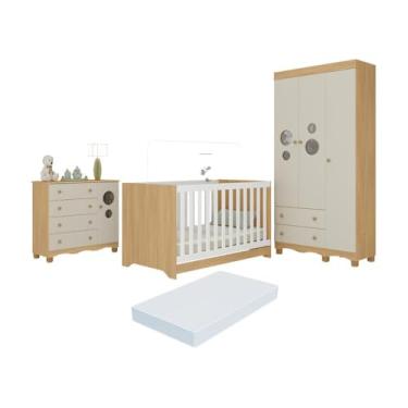 Imagem de Quarto de Bebê Completo Berço Americano 3x1 Colchão Suspiro Multimóveis Mp4640 Madeirado/off White