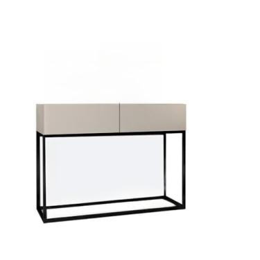 Imagem de Aparador Buffet Pequeno 90cm com 2 Gavetas para Cozinha Estilo Industrial com Pés de Ferro Preto(Off White Brilhante)