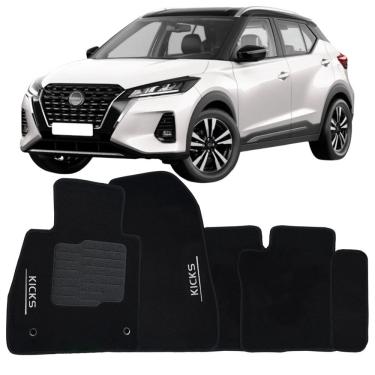 Imagem de Tapete Carpete Kicks 2016 à 2024 Preto Logo Bordado Jogo 5 Peças Ecotap S5214 Automotivo Soft