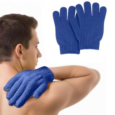Imagem de MOLOPPO Luva de banho, 2 peças, use esponja de bucha, esfoliante corporal, limpeza profunda, remove a pele morta para mulheres e homens (azul da meia-noite)