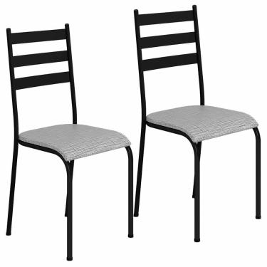 Imagem de Kit 2 Cadeiras 541 Sala Jantar Cozinha Pés Aço Tubular Cinza Preto