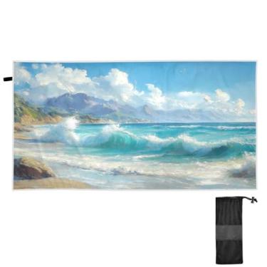 Imagem de Blueangle Toalha de praia com pintura a óleo do oceano tropical - Toalhas de viagem leves e compactas de grandes dimensões - Toalha super absorvente de secagem rápida para natação, acampamento e