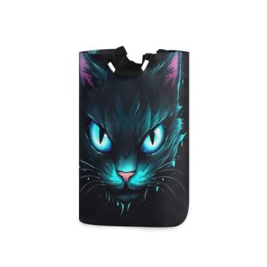 Imagem de ATTX Cesto de roupa suja azul neon olho de gato com alças acolchoadas – cesto de roupas dobrável à prova d'água para banheiro, quarto, dormitório, cesta organizadora de lavanderia resistente (455)