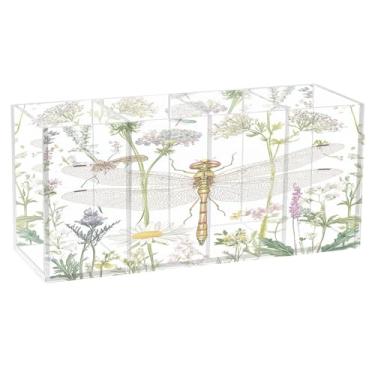 Imagem de SEHANY Porta-canetas de acrílico com flores de borboleta coloridas, 4 compartimentos, porta-lápis transparente, organizador de pincéis de maquiagem, organizador de papelaria para escritório, casa