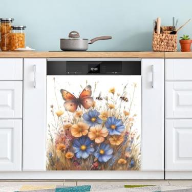 Imagem de ATTX Capa de ímã de lava-louças de borboletas silvestres, 58,4 cm C x 66 cm A decoração da capa frontal da máquina de lavar louça, decalques de armário doméstico eletrodomésticos adesivos #223