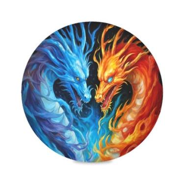 Imagem de Wassud Jogo americano dragão de fogo e dragão de água tapetes de mesa redondos para cozinha e jantar tapetes laváveis resistentes ao calor decoração de mesa 39 cm