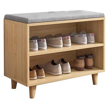 Imagem de FAMEOYA Banco de entrada, banco de sapatos para sala de estar, suporte de banco de sapatos com canto de varanda de assento, banco pequeno para troca de sapatos, casa quarto, multifuncional, armário de