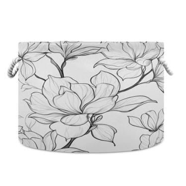 Imagem de WELLDAY Cesta de corda de algodão flores brancas cesta de lavanderia para bebê para sala de estar, lavanderia, berçário, travesseiros, decoração de casa