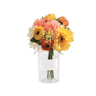 Imagem de LMJYU Flores artificiais Girassol artificial de 25 cm, plantas de seda sintética fora de casa, flores falsas para restaurante pátio ou quintal (com vaso flores falsas