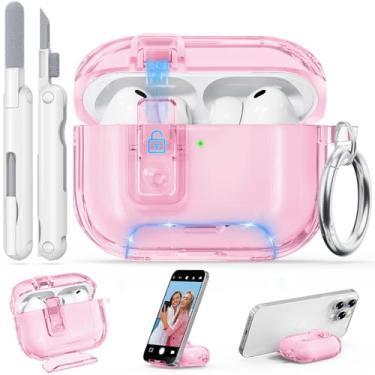 Imagem de Ensfomte Capa transparente para AirPods Pro 3 2025 com trava segura, capa transparente de TPU macio para Apple AirPods Pro 3ª geração com suporte de telefone e kit de limpeza para mulheres e homens