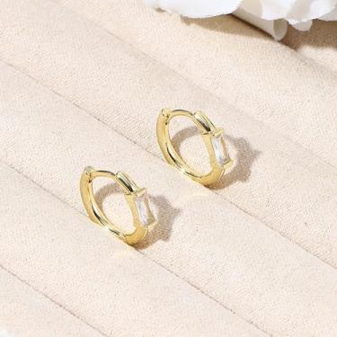 Imagem de Brincos de argola de ouro/prata para mulheres modernos, banhados a ouro 14K, brincos de argola pequenos para mulheres, brincos de argola grossa CZ para mulheres, 10mm, Latão, Sem pedra preciosa