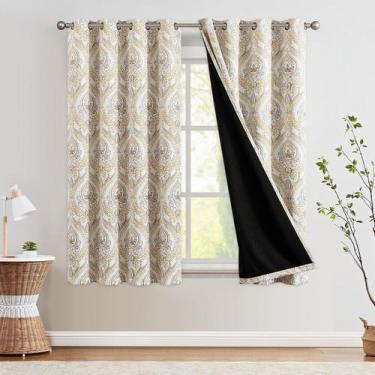 Imagem de Medalhão de damasco amarelo Blackout Curtains jinchan 160x160cm
