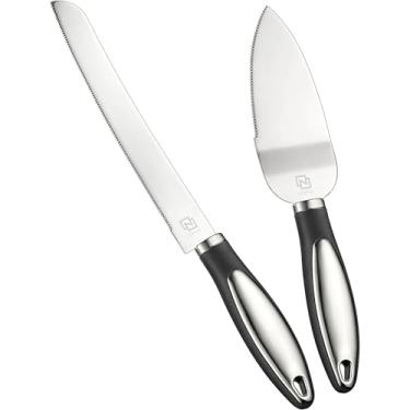 Imagem de Conjunto de faca e servidor de bolo, cortador de bolo e espátula de torta, conjunto de 2 facas e servidor de bolo com punho giratório antiderrapante, conjunto de corte de bolo para bolo de casamento