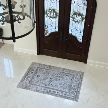 Imagem de Mont Brera Tapete de área de 15 x 23 cm para sala de estar, design persa vintage 15 x 23 cm com suporte antiderrapante para quarto, tapete lavável em mistura de lã e seda, lavável na máquina, tapete