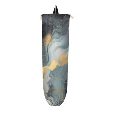 Imagem de Porta-sacos plásticos abstratos de pintura preta e dourada, bolsa de armazenamento de parede, dispensador de armazenamento de sacola de compras