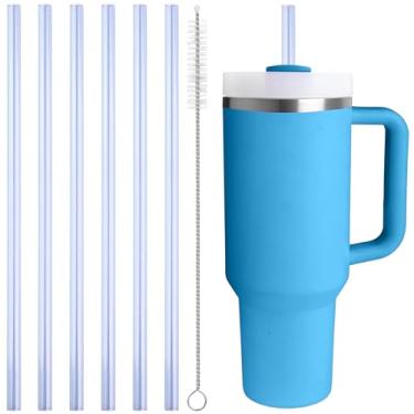 Imagem de Canudo de substituição compatível com Stanley Quencher copo de 1,134 g, 850 g, canudos reutilizáveis extra longos de 30,5 cm para copo de 1,134 g, azul - pacote com 6