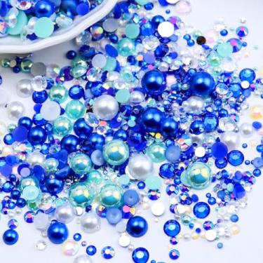 Imagem de 55G Mix de strass flatback, meias pérolas para artesanato flatback pérolas para bricolage copos sapatos unhas arte facial, 2-10 mm tamanhos mistos (série azul)