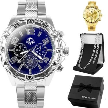 Imagem de Kit Presente Masculino Relógio Analógico Aço Inox com Corrente Grumet 