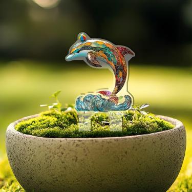 Imagem de Estacas decorativas de jardim de flores de golfinho decorações de plantas em vaso de acrílico. Presente ideal para Natal, aniversário, aniversário, dia dos namorados, celebrações.