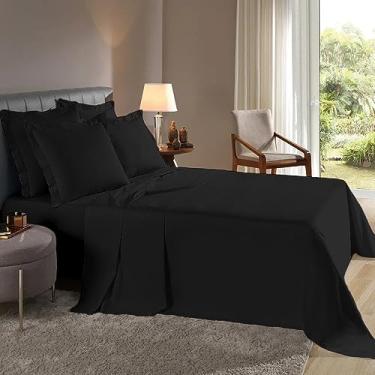 Imagem de Jogo de Lençol Casal 40cm 3 Pçs Fronhas c/Abas Percal Flex 400 Fios Toque Acetinado (Preto)