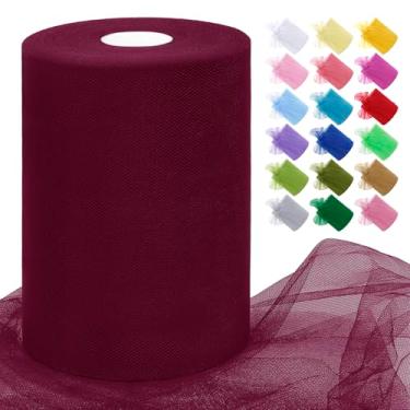 Imagem de JeogYong Rolos de tecido de tule vermelho vinho 15 cm por 100 metros tecido de malha de poliéster fita de tule para saias tutu, embrulho de presente, decoração de aniversário/festa/casamento