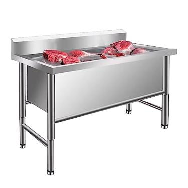 Imagem de Pia de tigela única grande, pia independente de aço inoxidável, pia de restaurante comercial, com kit de drenagem e torneira, para restaurante, lavanderia, garagem (120 x 70 x 80 cm)