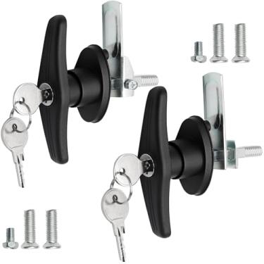 Imagem de Qjaiune 2 peças de substituição de trava de tampa de caminhão, tipo esquerdo e direito com alça em T, acessórios de carcaça de caminhão com chave semelhante, trava de tampa de tonneau, kit de