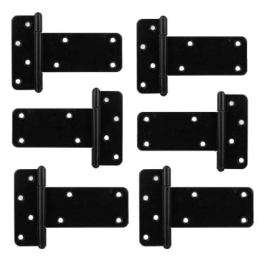 Imagem de Pubotlu Dobradiças de porta de galpão com alça em T, dobradiça em T resistente, dobradiças T-Gate, dobradiças de alça de portão, ferragens forjadas pretas para cercas de madeira, porta de celeiro