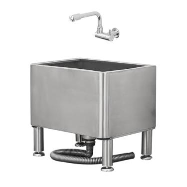 Imagem de Bacia de serviço de esfregão de aço inoxidável, pia independente, balde de esfregão de banheira utilitária para cozinha, restaurante, lavanderia, garagem, porão, jardim (pia única + torneira tipo B)
