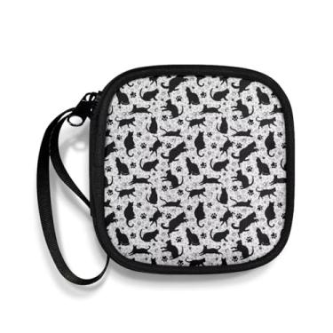 Imagem de Capa para fone de ouvido com estampa de gato, pequenos estojos de transporte, organizador de fone de ouvido portátil, bolsa de armazenamento com alça