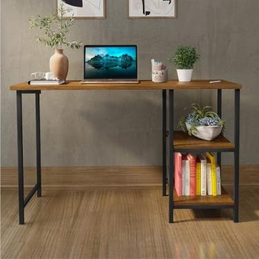 Imagem de Escrivaninha Mesa Office Industrial 110cm para Notebook, Mesa de Estudo Home Office com Prateleiras(Preto/Imbuia)