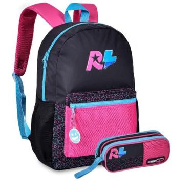 Imagem de Kit Mochila Juvenil Escolar Estojo Duplo Ampla Rafa e Luiz, Preto