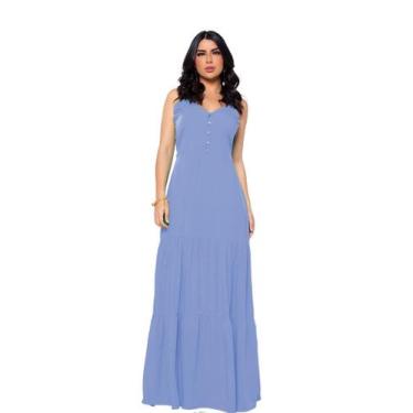 Imagem de Vestido Longo Convidada Festa Saia Três Marias Com Decote Em Botões Fe