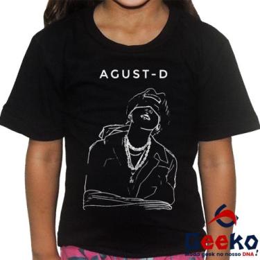 Imagem de Camiseta Infantil BTS 100% Algodão Agust D Sugga Yoongi Geeko, Preto, 