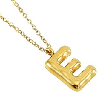 Imagem de Colar de Letra Bolha Personalizado para Mulheres, Colar Inicial Banhado a Ouro 18K com Corrente Cruzada em Aço Inoxidável, 45 cm, 26 Letras, Jóia de Moda e Presente Estiloso (dourado,E)
