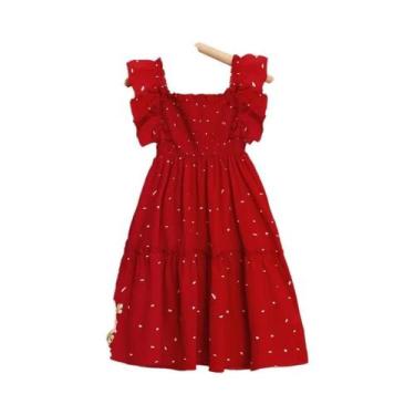 Imagem de Vestido Infantil Vermelho Com Renda E Poás, Decote Quadrado, Para Meni