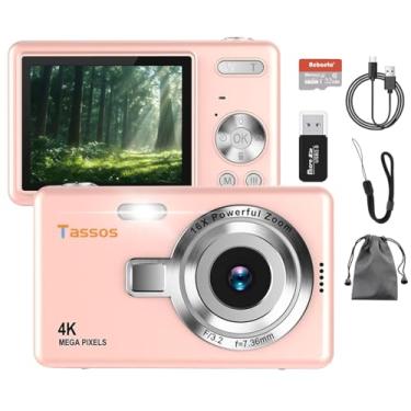 Imagem de Câmera digital 1080P FHD 4k com tela LCD de 2,4", compacta e portátil para vlogs e fotos, com cartão SD de 32GB e zoom digital de 16x para adolescentes, estudantes e iniciantes. (Rosa)