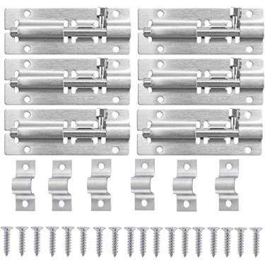 Imagem de Fechadura de porta de parafuso deslizante, parafuso de portão, trava de porta, pacote com 6 parafusos de bloqueio de porta barril de aço inoxidável com 24 parafusos para chuveiro, banheiro, quarto
