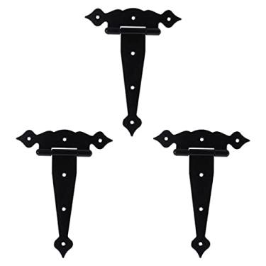 Imagem de 3 peças dobradiças à prova de ferrugem em forma de T, adequadas para porta de armário, porta de quarto ou porta de celeiro, dobradiças de material DIY (cor: preto, tamanho: 16X13X1CM)