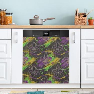 Imagem de ATTX Capa magnética para lava-louças neon Mardi Gras | Adesivo decorativo de eletrodomésticos de 58 x 66 cm para armários domésticos e eletrodomésticos (205)