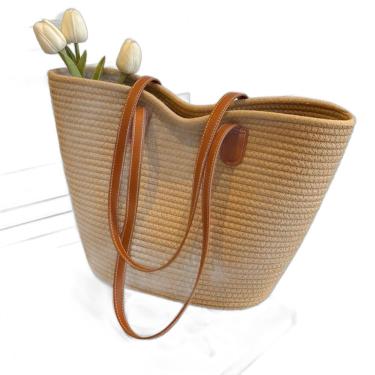 Imagem de Bolsa De Palha Grande Com Forro Para Praia, Piscina, Férias E Uso Diário - Caqui