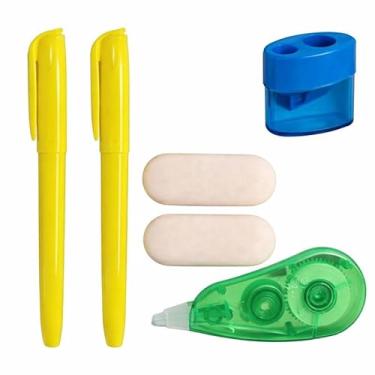 Imagem de Kit Escolar Completo Com Marca-Texto Borrachas Apontador E Corretivo Em Fita – Ideal Para Estudos Escola E Escritório (Azul ou Verde)